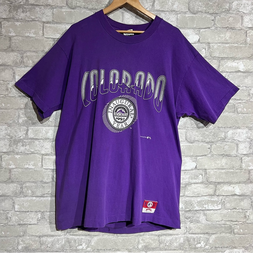 Vintage 93 Single Stitch Made USA Nutmeg Mills Inaugural Year Colorado Rockies